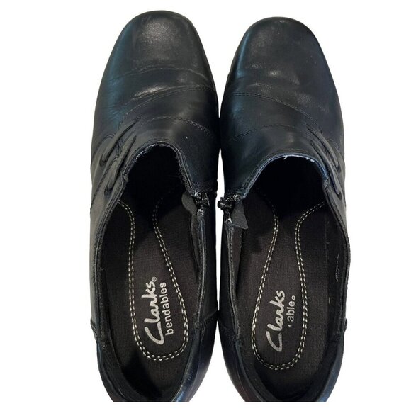 Clarks Bendables Mirabelle Hills‎ 9.5M Ankle Booties Black Leather Casual Heeled - Picture 3 of 10